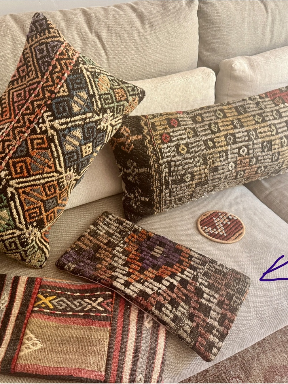 One 15”x7” Handwoven Multicolor Kilim Accent Pillow - Earth Tones